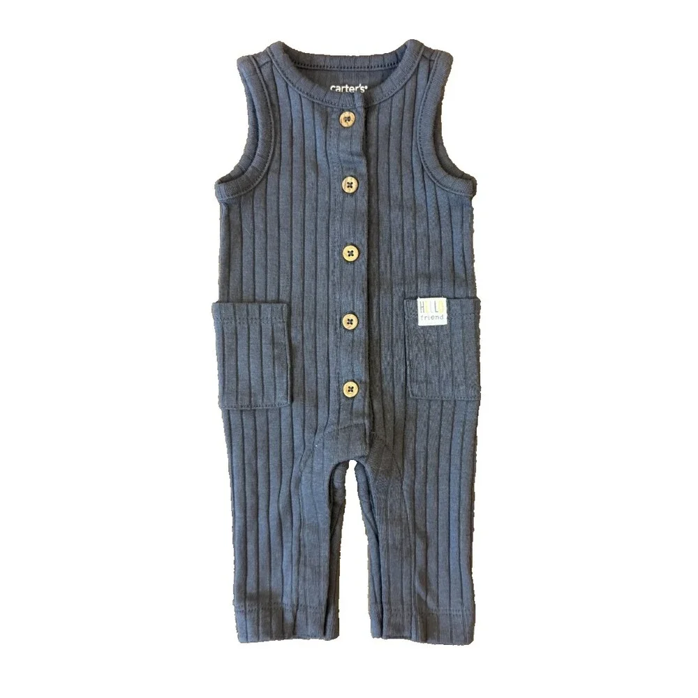 Carters Baby Outfit Boy Preemie‎ Romper Ribbed One Piece Sleeveless Hello Friend